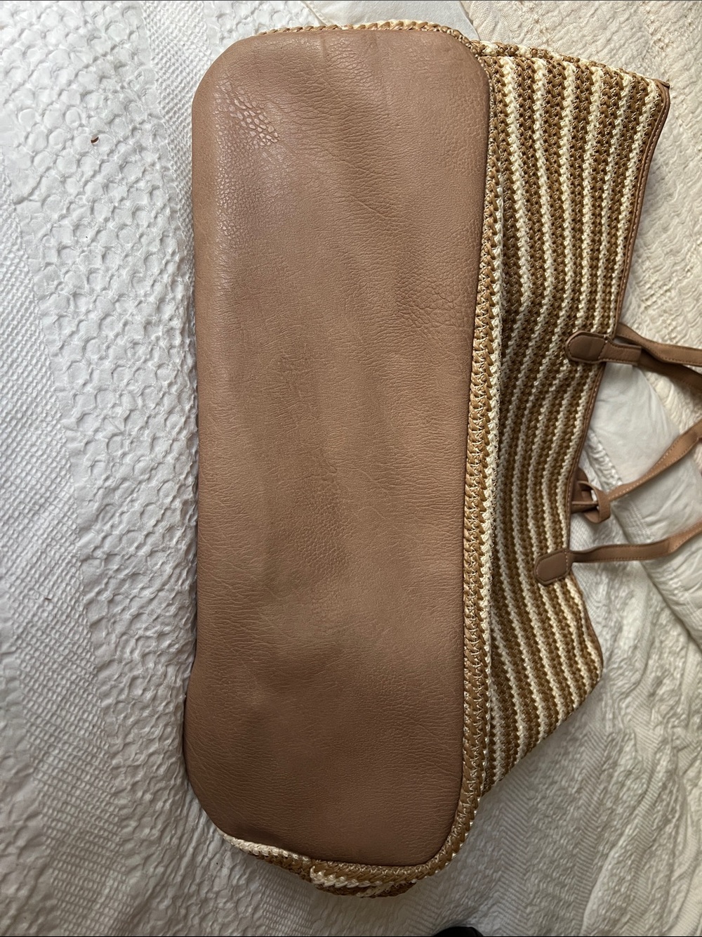 Urban Expressions Striped Straw Beach Tote Bag – Tan & White - Picture 6 of 6